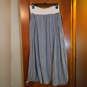 Garnet Hill Favorite Knit Maxi Skirt Navy Beige StripePetite Medium
